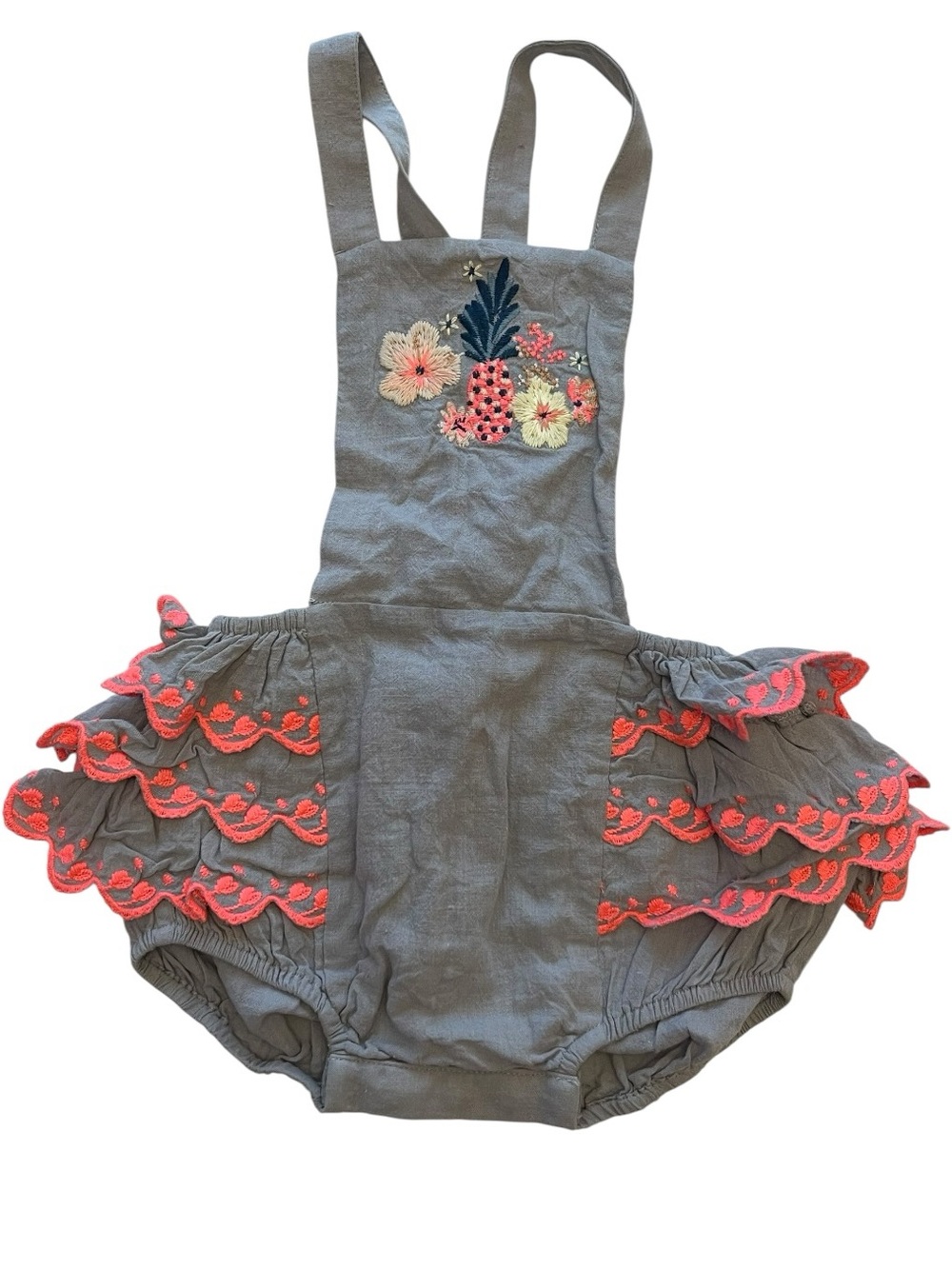 Louise Misha Gray Pineapple Floral Bubble Ruffle Romper 18m
